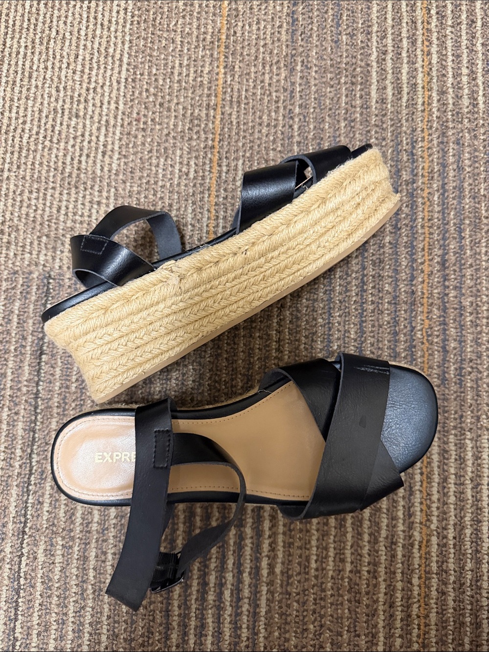 🖤 Express Black Espadrille Platform Sandals with Crossover Straps 6.5 🖤